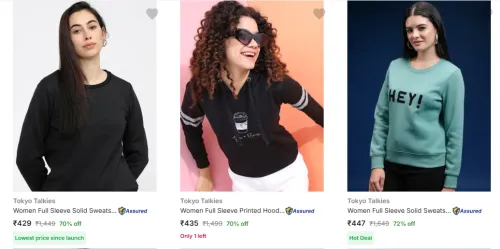 Image of Tokyo Talkies Women's Sweatshirts at minimum 70% Discount