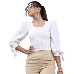 Tokyo Talkies Womens Three-Quarter Sleeves Solid Tops
