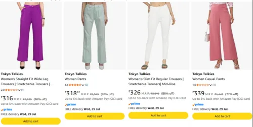 Image of Tokyo Talkies Women's Trousers upto 86% discount 