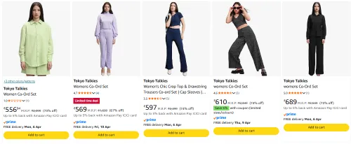 Image of Tokyo talkie womens coord set upto 64% discount 