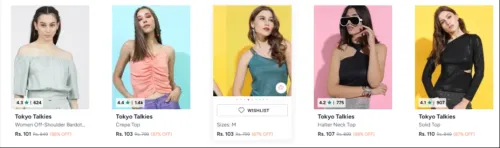 Image of Tokyo Talkies Women's tops at Minimum 80% Discount