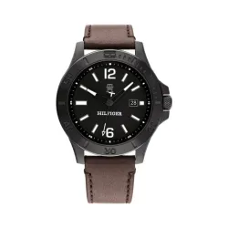 Tommy Hilfiger Black Dial Brown Colour Leather Strap Analog Watch