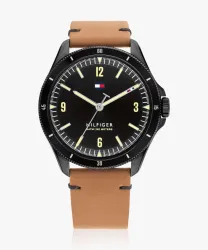 Tommy Hilfiger Black Dial Brown Leather Strap Analog Watch For Men