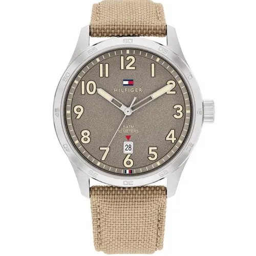 Image of Tommy Hilfiger Brown Dial Beige Leather Strap Analog Watch for Men