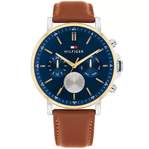 Image of Tommy Hilfiger Duncan with Qtz Multifunction Silver Dial Brown Strap Watch