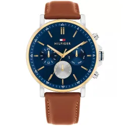 Tommy Hilfiger Duncan with Qtz Multifunction Silver Dial Brown Strap Watch