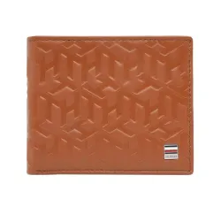 Tommy Hilfiger Men's Passcase Wallet Elgon - Tan | Embossed Leather | Global Coin Pocket | Stylish Purse for Men