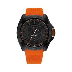 Tommy Hilfiger Mens Orange Stainless Steel & Silicone Strap Watch