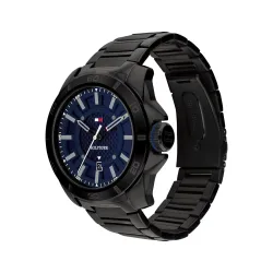 Tommy Hilfiger Mens Black Stainless Steel & Stainless Steel Blue Dial Analog Watch