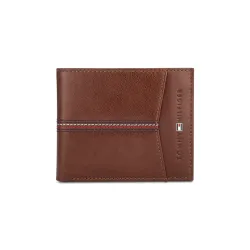 Tommy Hilfiger Men's Global Coin Wallet Enoch - Tan | 1 Coin Pocket | 2 Compartments | 4 Cards Slots | Stylish Men's Leather Wallet