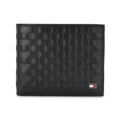 Tommy Hilfiger Men's Global Coin Wallet Castell - Black | Leather | 1 Coin Pocket | 2 Compartments | 4 Card Slots