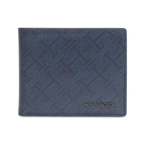 Image of Tommy Hilfiger Porec Men Leather Global Coin Wallet - Navy | 2 Compartments | 2 Pockets | 4 Card Slots | Printed Pattern