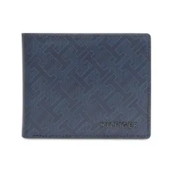 Tommy Hilfiger Porec Men Leather Global Coin Wallet - Navy | 2 Compartments | 2 Pockets | 4 Card Slots | Printed Pattern for Formal, Casual & Gifting