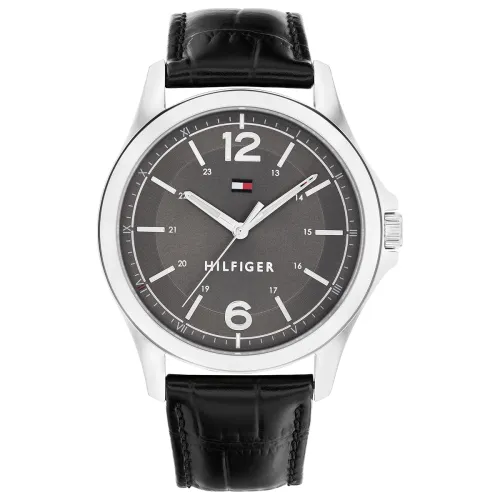 Image of Tommy Hilfiger Analog Grey Dial Leather Strap Watch for Men
