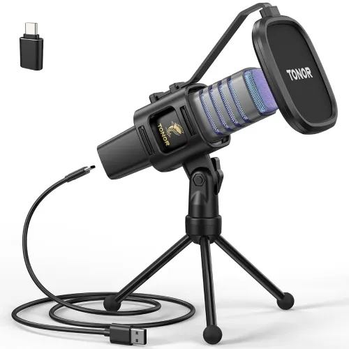 Image of TONOR RGB USB Microphone, Cardioid Condenser Computer PC Mic with Tripod Stand, Pop Filter, Shock Mount for Gaming, Stre