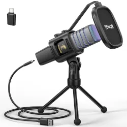 TONOR RGB USB Microphone, Cardioid Condenser Computer PC Mic with Tripod Stand, Pop Filter, Shock Mount for Gaming, Stre