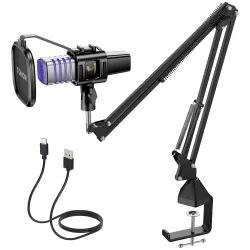 TONOR USB Gaming Microphone, RGB Streaming Microfono Set, PC Podcast Recording Computer Mic for PS4/5, Discord, Twitch, Cardioid Condenser Mic with Adjustable Boom Arm Stand TC30S+