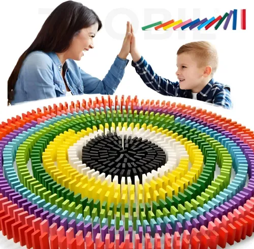 Image of TOOBIL 120 pcs 12 Color Wooden Dominos Blocks Set for Kids (Multicolor)