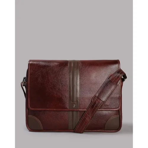 Image of Tortois Geenuine Leather Messenger Bag with Applique Logo