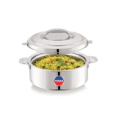 TOSAA keep warm Double Wall Insulated Stainless Steel Casserole, 2400ml Roti Rice Desert store n serve for Kitchen, Hot Case/box with Steel Lid, Silver touch, Hot Pot, Chapathi taste saver b...