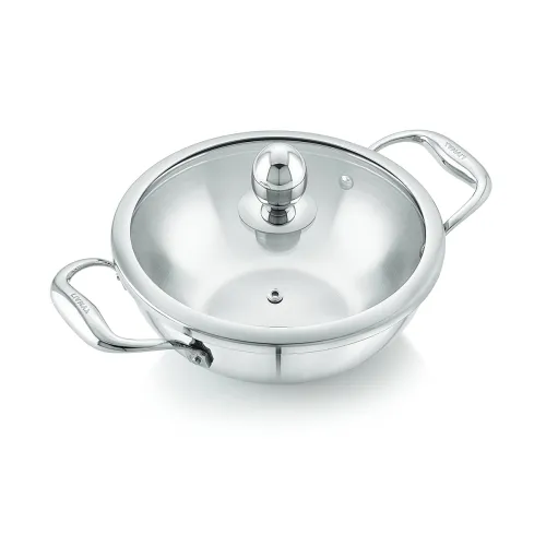 Image of Tosaa Livmax Tri-ply Kadhai with Glass Lid 20 cm