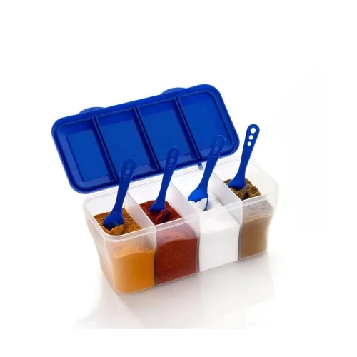 Image of Tosaa Plastic 4-in-1 Multipurpose Masala Box with 4 Compartments & Spoon