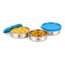 TOSAA Stainless Steel Sigma Container Small - 825 ml (Pack of 3) | Airtight & Leakproof Lid |Compact & Travel-Friendly | Easy to Carry | Perfect for Office, School & Home Use