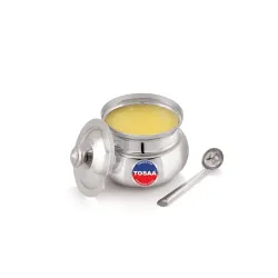 TOSAA Stainless Steel Ghee Pot with Lid & Spoon