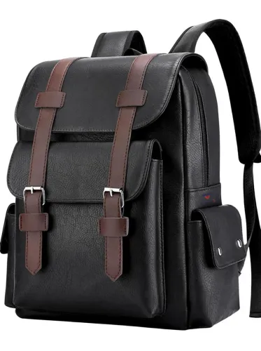 Image of TOURTIER Medium 28 L Laptop Backpack 2 Compartments Pu Lather Laptop Bag With Padded Sholder Strap Travel Daypack (Black