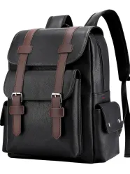 TOURTIER Medium 28 L Laptop Backpack 2 Compartments Pu Lather Laptop Bag With Padded Sholder Strap Travel Daypack (Black
