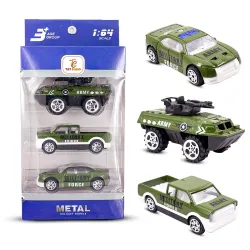 Toy Cloud Free Wheel Die-Cast Metal Military Vehicle Set of 3, 1:64 Scale Model Vehicles Toys (Armored Truck, Pick-Up Truck, and Sports Car)