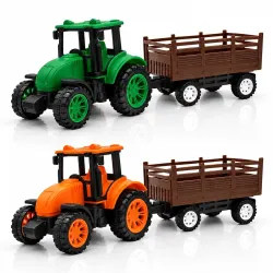 Toy Tractor with Trailer Combo Set of 2 for Kids, Green & Orange Farm Vehicles