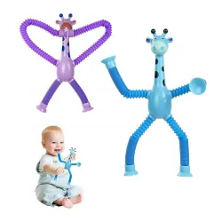 Toy Imagine Telescopic Suction Toys for Toddlers – Stretchy Travel Toys for Kids – Giraffe Shaped Fidget Set for Flights