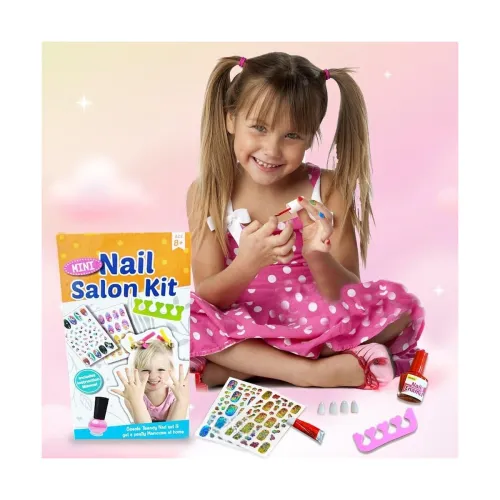 Image of ToyMagic Mini Nail Art Salon Kit |Includes Coloured Nail Enamel, 2 Decorative Nail Sticker Sheet, 4 Cotton Swabs,Nail Se