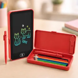 Toyshine 2 in 1 Digital LCD Writing Tablet Children Doodle Board with Pencil Box for Kids 3-10 Years Old Boys/Girls Gifts Education Learning Toy, Red