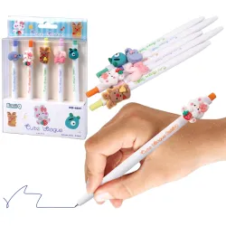 Toyshine 5 Pc Cute Cartoon Design Fancy Fine 0.5mm Kawaii Gel Ink Pen for Office Stationary School Supplies Birthday Party Favor Return Gift - Multicolor