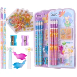 Toyshine Pack of 46 Flower Fairy Pencil Stationary Set - 16 Pencils, 2 Sharpener, 2 Pencil Grip, 24 Stickers, 2 Pencil C
