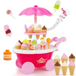 Toyshine Plastic Ice Cream Kitchen Play Cart Kitchen Set Toy with Lights and Music for Boys and Girls, Small
