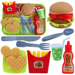 Toyshine Pretend Plastic Burger Fries and Ketchup Food Kitchen Play Fast Food Set - (18 Pieces, Multicolour)
