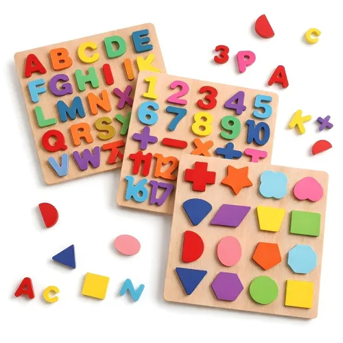 Image of Toyshine Wooden Educational Puzzle Board Set Alphabet Number Shape Learning Board for Kids ABC 123 Matching Puzzle Toy M