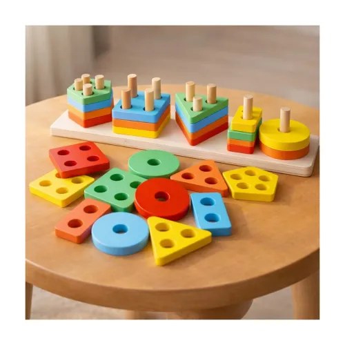 Image of Toyshine Wooden Geometric Blocks Stacker Puzzle