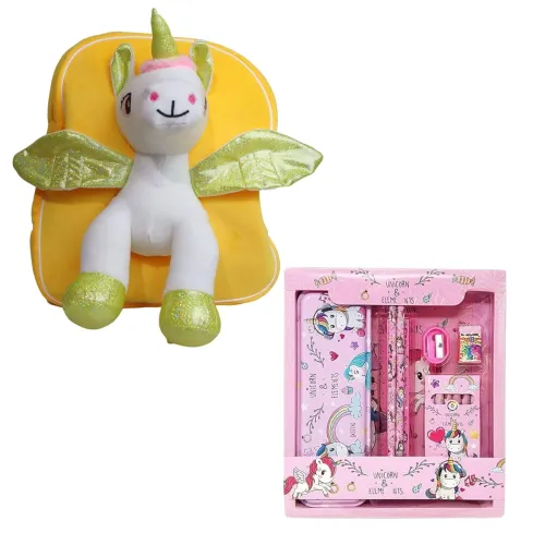 Image of TOYTALES 3D Unicorn Soft Velvet School Bag Combo