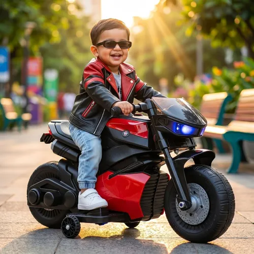 Image of Toyzone Charlie Mini Electric Bike (Red) | 6V Rechargeable Bike with 4.5Ah Battery | LED Lights, Music | Smooth Accelera