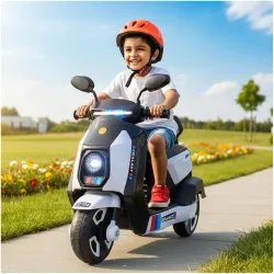 Toyzone Galaxy Kids Electric Scooty (White) | 6V 4.5Ah Battery Rechargeable Scooter | Music & Colourful LED Lights | Smo