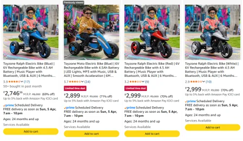 Image of Toyzone Moto Electric Bike at minimum 70% Discount