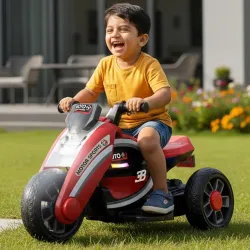 Toyzone Moto Electric Bike (Red) | 6V Rechargeable Bike with 4.5Ah Battery | LED Lights, MP3 with Music, USB & AUX | Smo