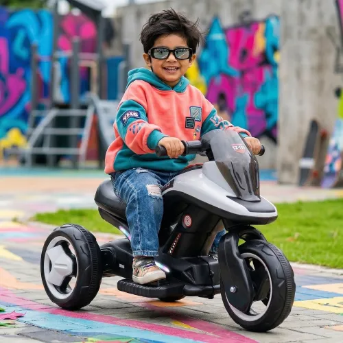 Image of Toyzone Ralph Electric Bike (White) | 6V Rechargeable Bike with 4.5 AH Battery | Music Player with Bluetooth, USB & AUX 