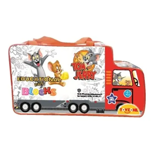 Image of Toyzone Tom & Jerry Educational Bus Blocks 111 Pcs