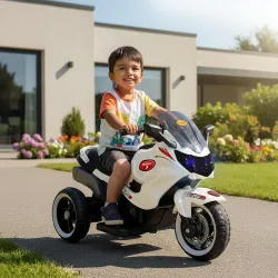 Toyzone Trendy Bike_White | Rechargeable Bike 6V | Powered by 6.5 AH Battery | Music Player with Bluetoooth & USB | 6 Month Battery Warranty | Make in India | for Kids 2+ Years