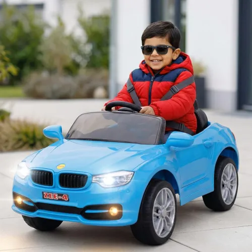 Image of Toyzone Zee-4 Electric Car (Blue) | 12V Rechargeable Car for Kids with 4.5ah Battery | LED Lights, Music, MP3/USB/BT | S